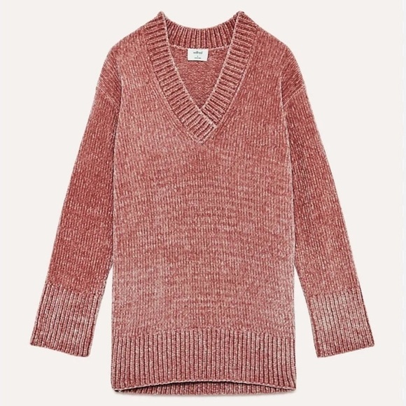 Aritzia Sweaters - Wilfred Aritzia Violetta Chenille V-Neck Wife Sleeve Sweater in Rose Mauve